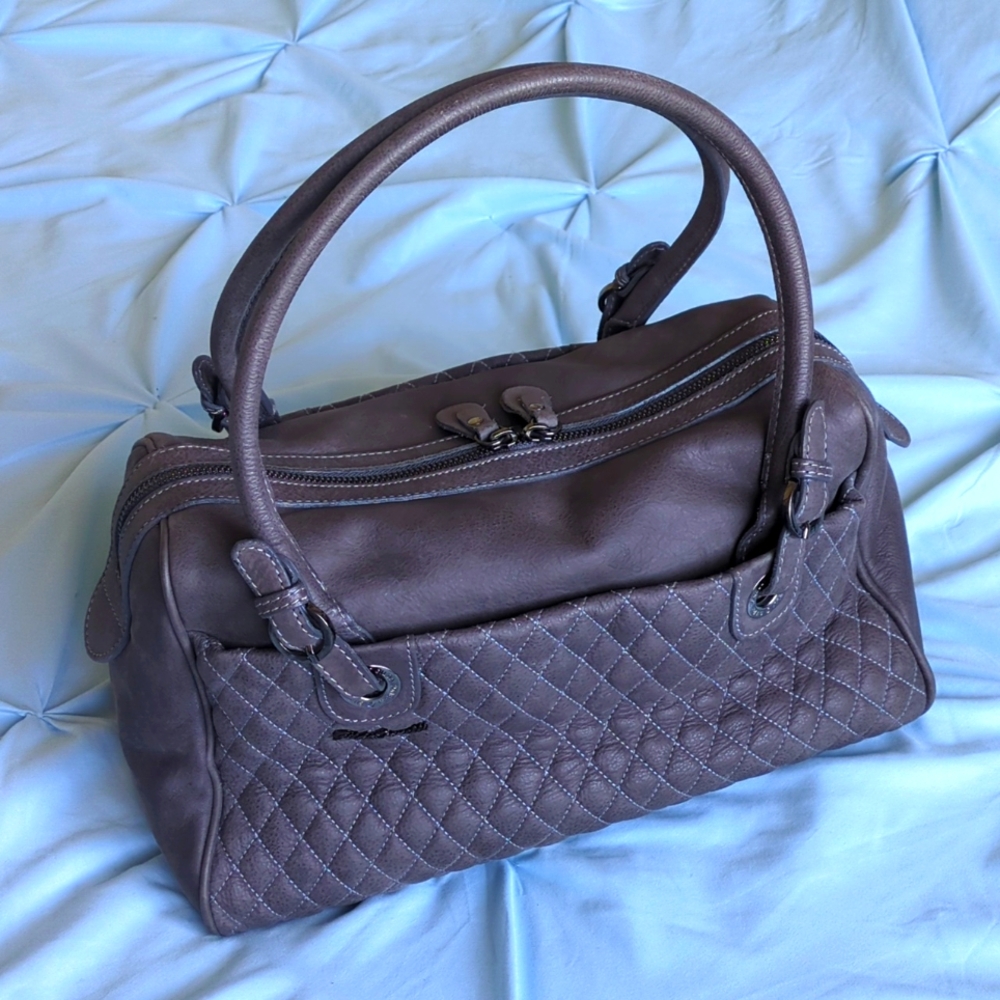 Classic Quilted Satchel Bag in Dark grey Brown